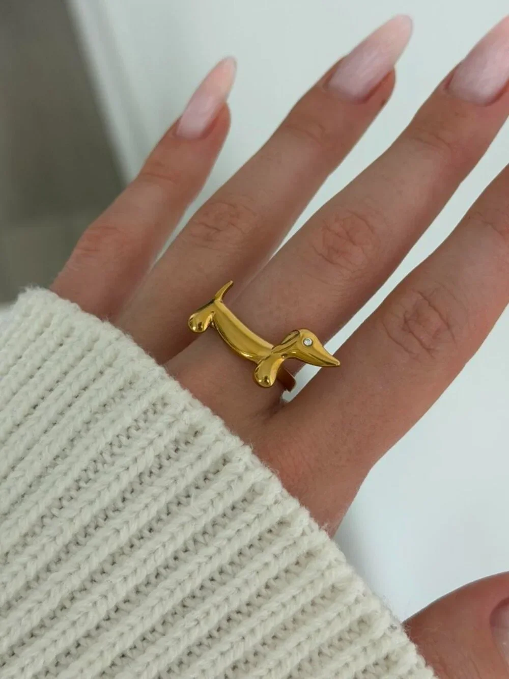 Sku:0623 Gold ring dachshund diamond eye stainless steel Adjustable + gift box